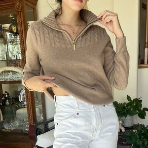 Retro Karen Scott Camel Quarter Zip Sweater